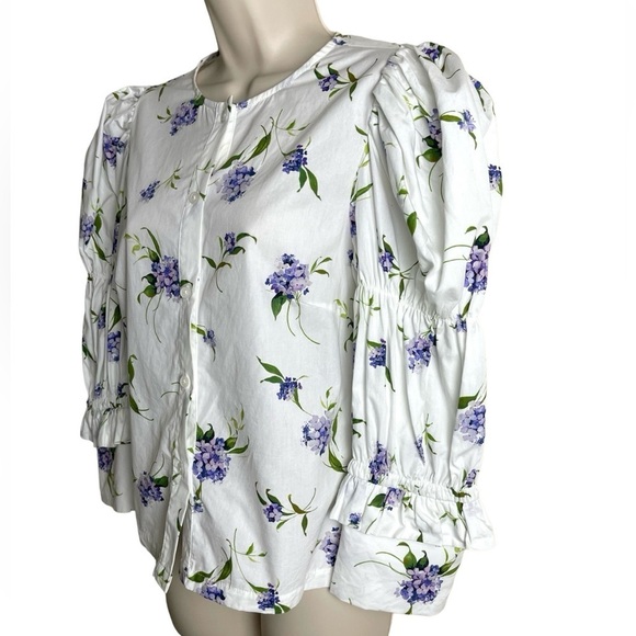 Les Reveries Elizabeth Shirt In Lavender Hydrangea White M Puff Sleeves Prairie - Picture 4 of 11